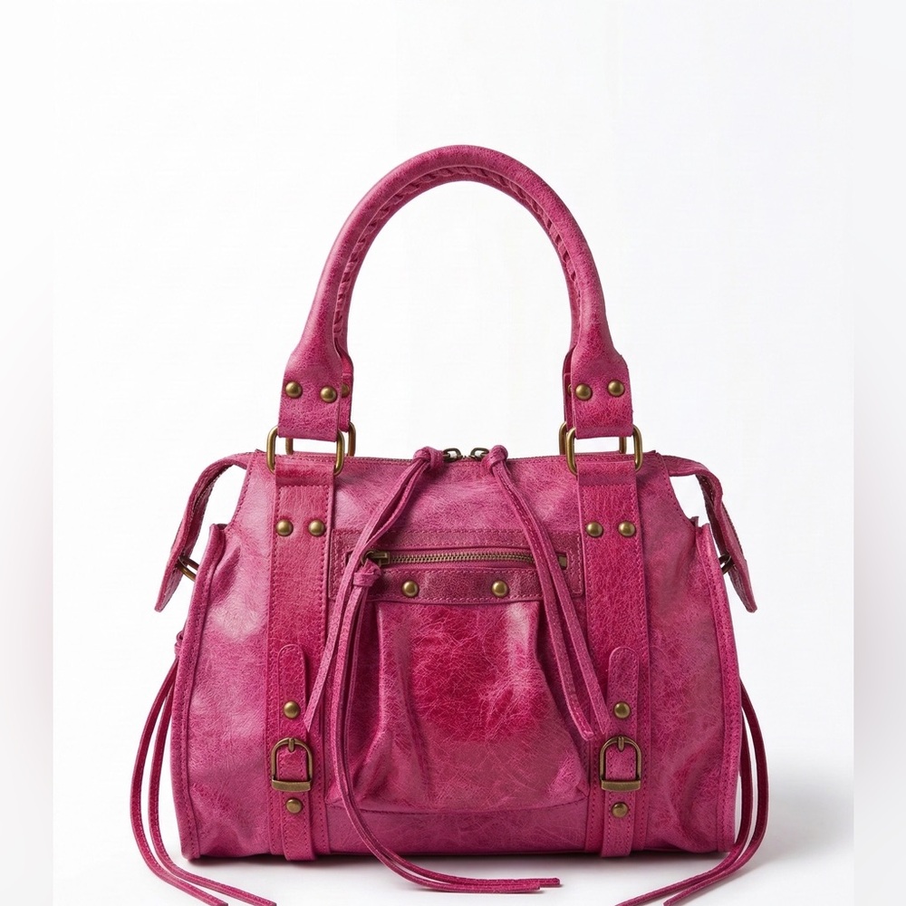 Pink Genuine Leather Handbag Made in Italy Suede Crossbody Bag